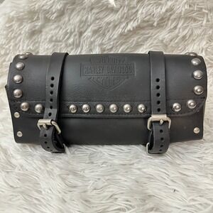 Harley Davidson Black Leather Buckle Studded Motorcycle Tool /Fork Bag